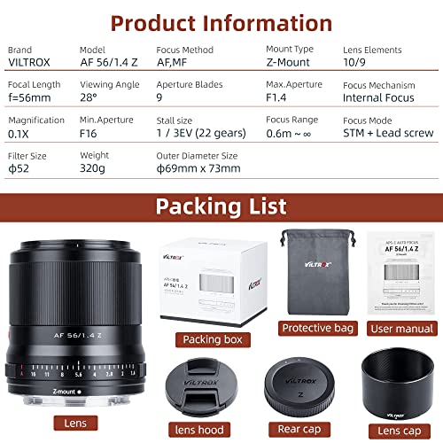 Image of VILTROX 56mm F1.4 Z Mount APS-C Lens Auto Focus Large Aperture STM Motor Support Eye-AF Z Lens Compatible for Nikon Z-Mount Mirrorless Camera Zfc Z5 Z6 Z7 Z50 Z6 Z7