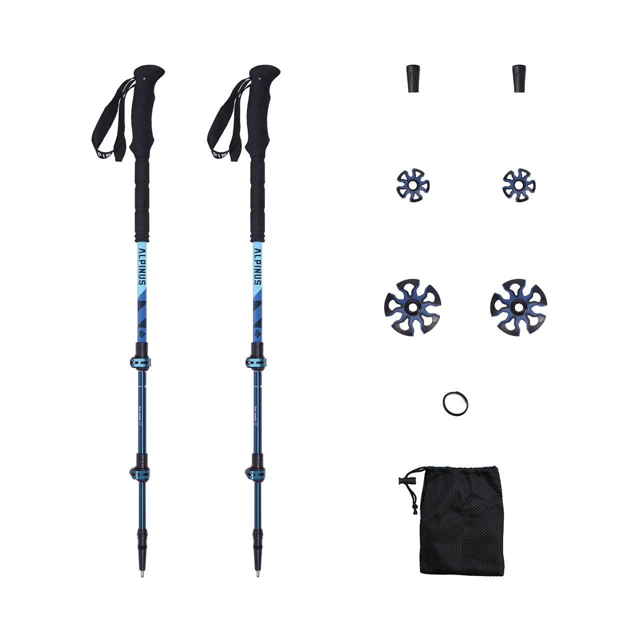Alpinus - Wanderstöcke Faltbar Matterhorn, Walking Stöcke mit Klemmverstellung, Gehstock Maximale Länge: 65–135 cm, Trekkingstöcke mit Zubehör Inklusive, Wanderstock