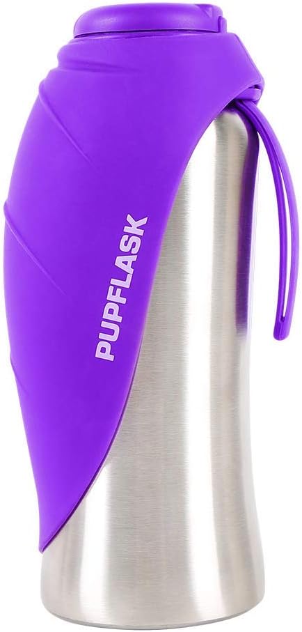 PupFlask Large Dog Water Bottle | 27 or 40 OZ Stainless Steel | Convenient Dog Drink Dispenser | Puppy Travel Water Bowl | Portable Pet Hydration Bottle | Leak Proof | Perfect Size For All Breeds 27 Ounce Ultra Violet