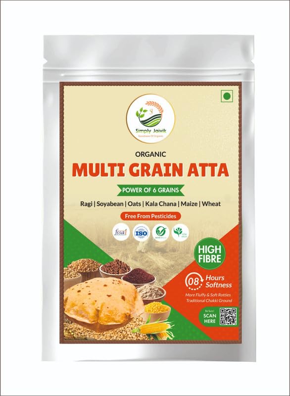 Simply Jaivik Multigrain Atta/Flour| Softer Fluffy Rotis | Traditional Chakki Ground with Goodness of 6 grains |5kg