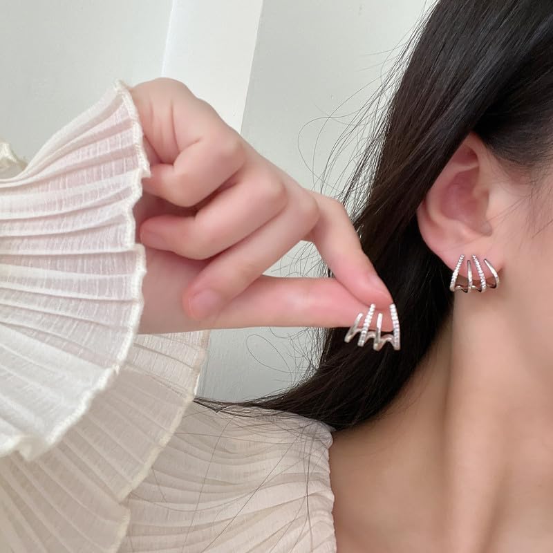 S925 Plated Temperament Fashion 4 Claws Earrings Personalized Simple Earring