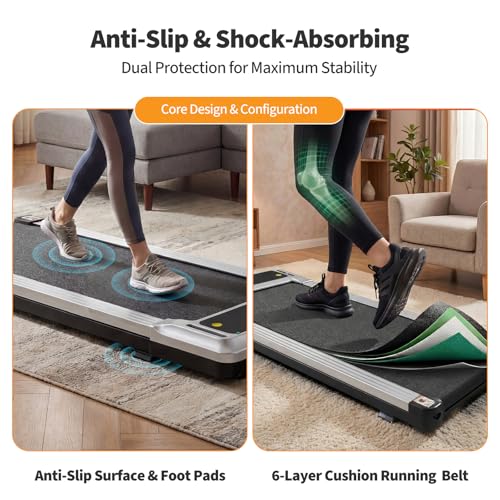 Image of NEWBULIG Under Desk Walking Pad Treadmill, Portable Compact Electric Treadmill with Remote Control, Quiet Fitness Equipment & LED Display for Home & Office, Black&Sliver