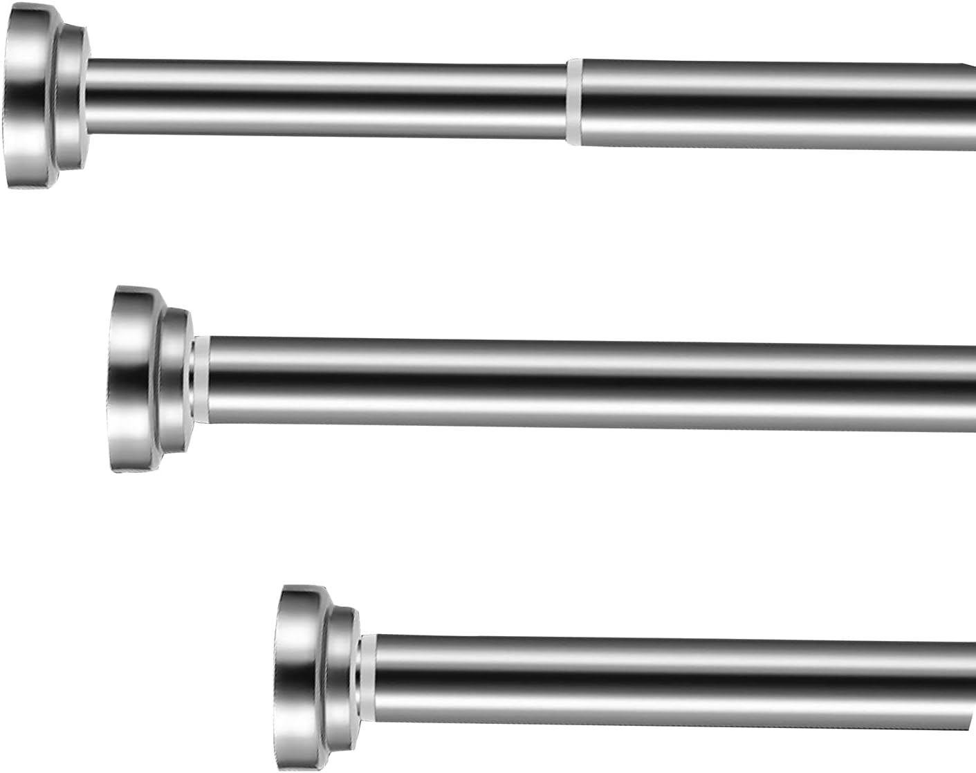 Extendable Shower Curtain Tension Rod 50-260cm Telescopic Rail Stainless Steel Bath Closet Hanging Pole Wardrobe Storage Accessories,Silver-125~220CM