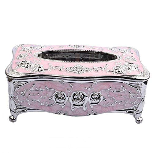 BigBigShop European Style Rose Pattern Tissue Box Holder Tissue Paper Holders Electroplating Process Tissue Holder (Silver-Pink)
