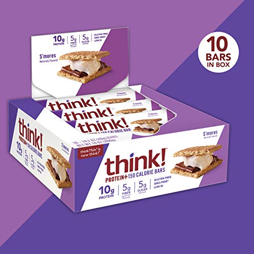 think! Protein Bars with Chicory Root for Fiber, Digestive Support, Gluten Free with Whey Protein Isolate, S'mores, Snack Bars without Artificial Sweeteners, 1.4 Oz (10 Count)