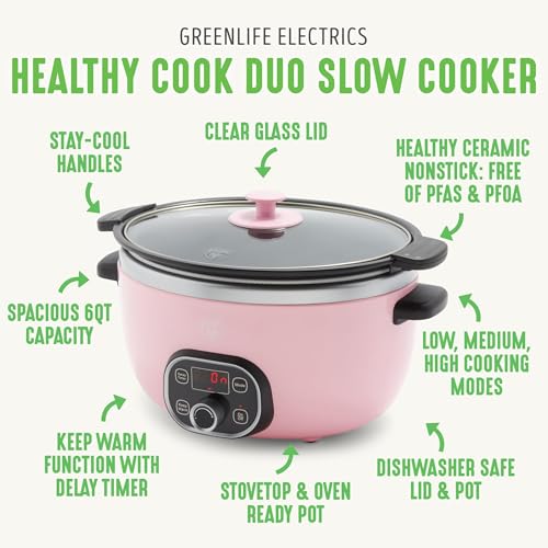 GreenLife-6-Quart-Ceramic-Slow-Cooker-PFAS-Free-Programmable-Removable-Healthy-Nonstick-Pot-for-Family-Meals-Sear-on-Stovetop-Keep-Warm-Digital-Timer-Dishwasher-Safe-Glass-Lid-Crock-Pink GreenLife 6 Quart Ceramic Slow Cooker PFAS Free Programmable Removable Healthy Nonstick Pot for Family Meals Sear on Stovetop Keep Warm Digital Timer Dishwasher Safe Glass Lid Crock Pink