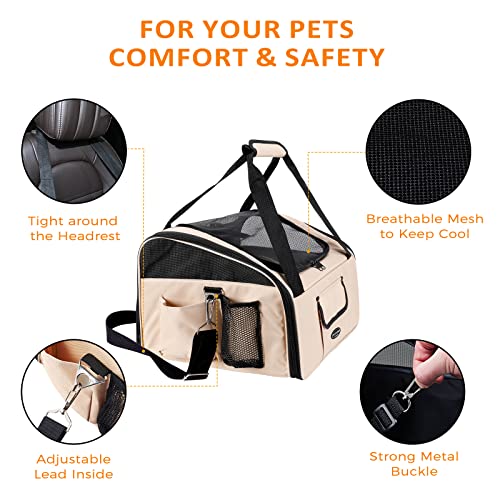 Pettom Pet Car Booster Seat Carrier Airline Approved For Dog Cat Puppy Small Animal Travel Cage (Khaki, Small-Hold Pet Up To 13Lb) #TOP2