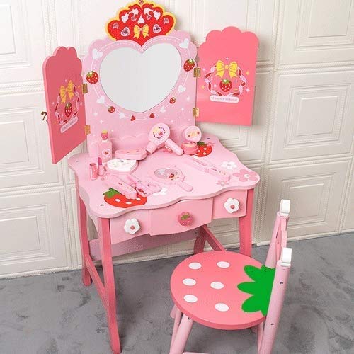 Raelf Cute Pink Wooden Dresser Table Girls Make Up Toys Kids Pink Children's pink dressing table decoration ornaments Bedroom Makeup Table Chair Set for Children, DIY Assembled Toys,Children's educati - Image 4