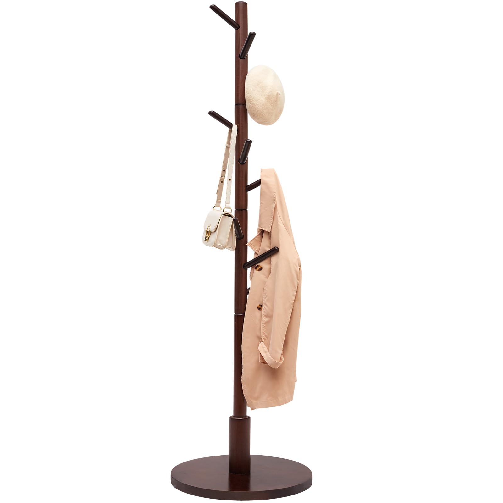 Yorbay Appendiabiti in legno massello di faggio, Appendiabiti a forma di albero con 9 ganci per giacche, cappelli, borse, camera da letto, ufficio, ingresso, 38 x 179 cm, Marrone