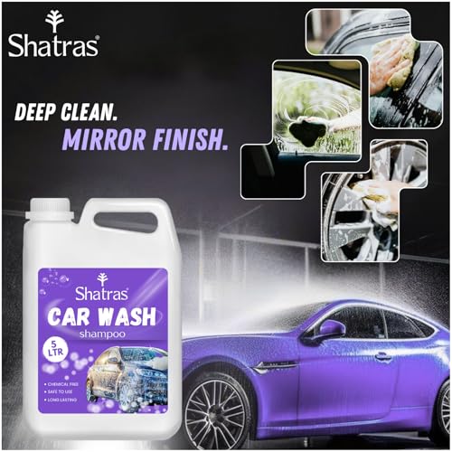 Image of Shatras Car Wash Shampoo - High Foam Car Cleaning Liquid | pH Neutral Formula | Scratch-Free Wash | Deep Cleaning & Extra Shine | Suitable for All Vehicles - 5L (PURPLE)