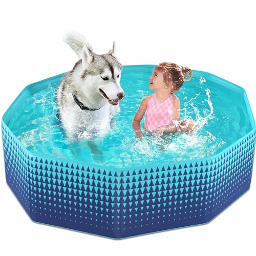 Image of Jasonwell Foldable Dog Kiddie Pool - Hard Plastic Kids Paddling Pool Toddler Baby Swimming Pools for Backyard Collapsible Whelping Box Pet Doggie Cats Wading Pools Bathtub for Puppy Large Dogs