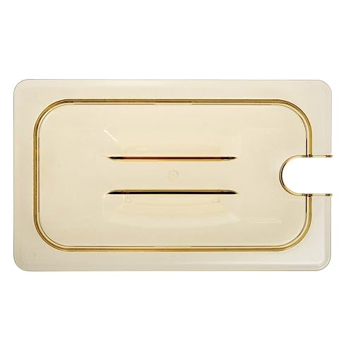 Cambro 40HPCHN150 H-Pan Amber 1/4 Tamaño de la bandeja de alimentos con muescas cubierta con mango