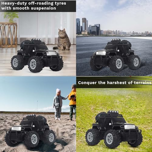 Image of popsugar Off Roader Rechargeable Remote Control Car | RC Car Monster Truck | 4 Headlight Modes | Lithium Battery | C-Type Charging | 2.4GHz Remote Controller | Made in India, Black