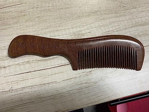 Murtyinl Wood Comb With Handle Vintage Thickened Natural Handmade Sandalwood Combs Flower Pattern Hand Drawing Fine Teeth Hair Brush Anti Static Beard Comb For Women Men Kids With Storage Bags #TOP7