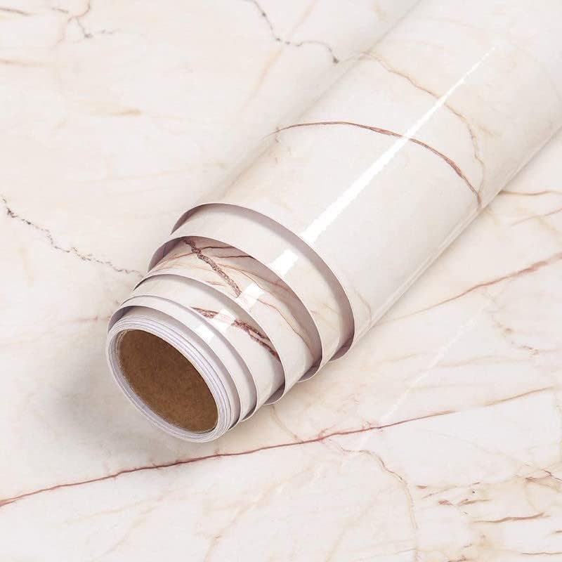 Starlite Enterprises peach gloss marble Self Adhesive Wallpaper for Living Room, Sofa Background Decal, Door, Cupboard, Fridge, Wall, Tabletop, Floor & Etc Interior & Renovation Project (2x10)