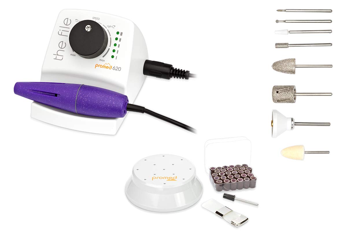 Promed 620 DeLuxe Professionelles Maniküre-/ Pediküre-Set, Elektrische Nagelfeile mit 9 hochwertigen Aufsätzen, Elektrischer Nagelfräser mit Zubehör Made in Germany