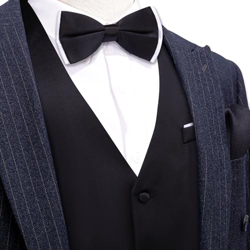 Image of Barry.Wang Mens Suit Vest Bow Tie Set 4PCS Formal V-neck Slim Fit Casual Solid Color Waistcoat Wedding Party Tuxedo