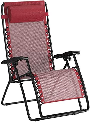 Amazon Basics Outdoor Textilene Adjustable Zero Gravity Folding Reclining Lounge Chair with Pillow, 26", Burgundy