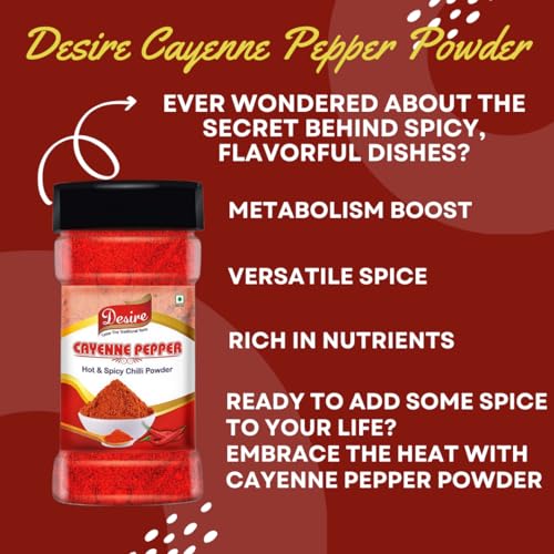 Image of Desire Cayenne Pepper Powder 50g - Hot & Spicy Chili Powder, Perfect for Cooking, Seasoning, and Adding Heat to Dishes | 100% Pure and Natural | No Additives | Pack of 1