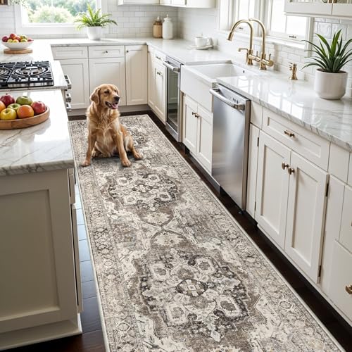 3x10 Washable Hallway Runner Rug: Soft Kitchen Rugs Non Slip Floor Runner with Rubber Backing for Living Room Bedroom Entryway Indoor Farmhouse Carpet Runners (Beige, 3x10)