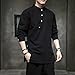 Mens Chinese Style Hemp Shirt Cotton Linen Tang Suit Hanfu Retro Stand-Up Collar Zen Clothes Tops Clothes Men Black 3XL