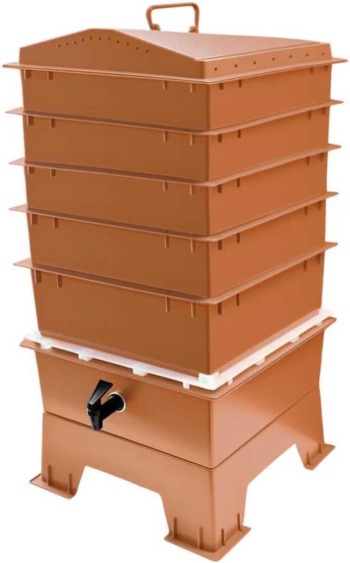 Original Vermihut ® 5 – Tray Worm Composter, Sustainable Design for Both Indoor & Outdoor, Worm Compost Bin for Vermicomposting Starter, Recycling Food Wastes (Terracotta)