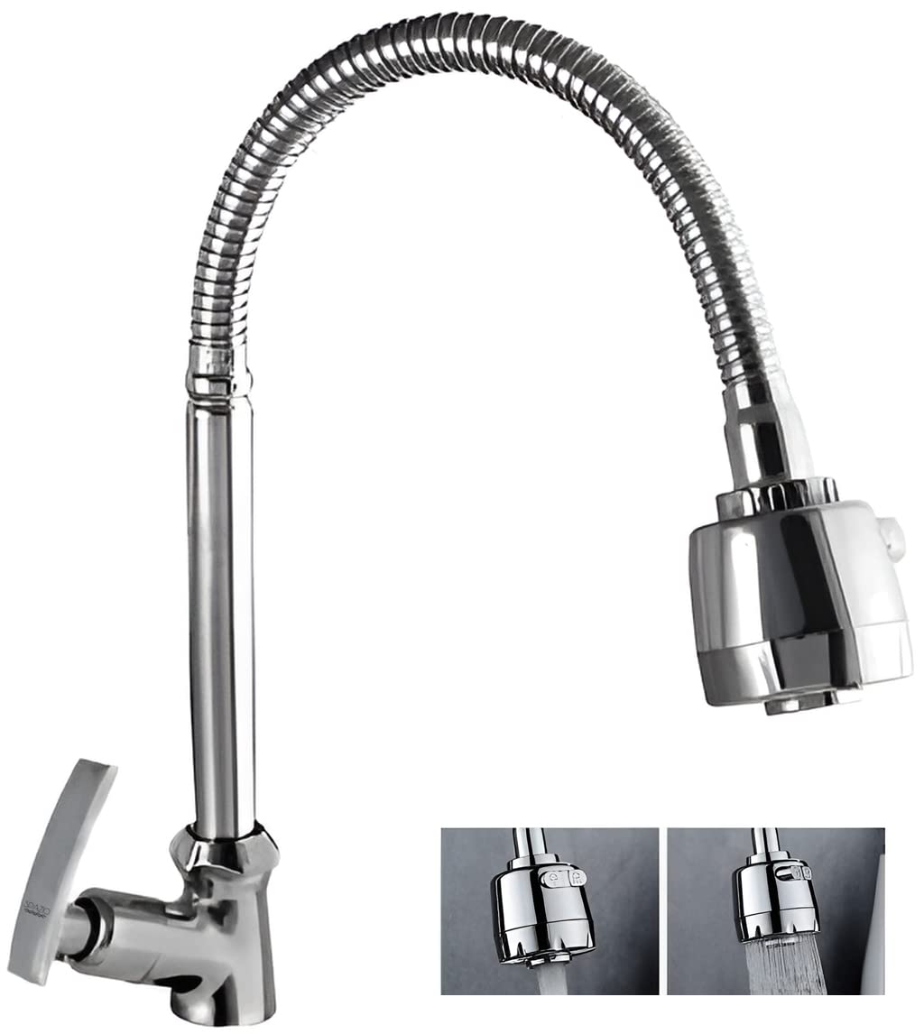 SPAZIO Pulse Flexible Brass Swan Neck Flxo Play With 360 Degree Flexible Silver Hose & Dual Flow Pattern Hot OR Cold Water For Kitchen Sink, Wash Basin Faucets Taps Chrome Finish Silver Plated Pillar Cock (B09H7G2VVS) Amazon Price History, Amazon Price Tracker