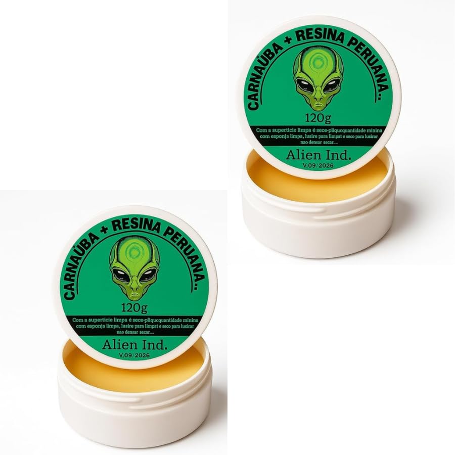 2 Cera Automotiva Alien Ind Carnaúba + Resina Peruana 120g | Brilho Espelhado, Remove