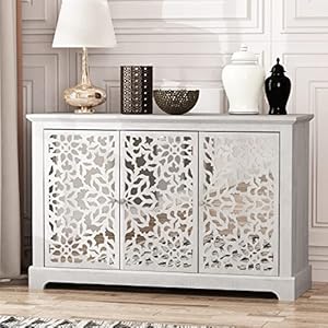 Galano Culbin 3 Door Storage Cabinet Accent Furniture Cupboard for Living Room Hallway Kitchen Sideboard Buffet Table 1567 D x 4571 W x 2929 H Dusty Grey Oak