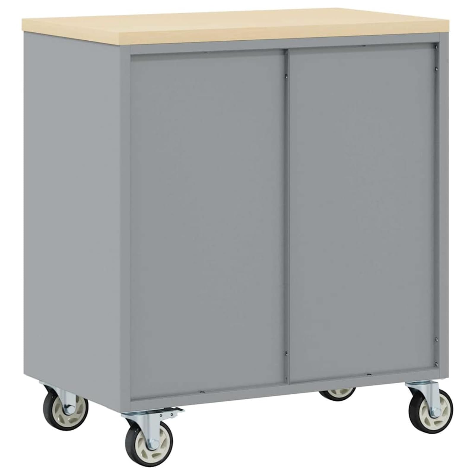 Homgoday Banco da Lavoro Industriale con Ruote 75x45x85 cm Nero/Grigio in Legno e Acciaio con 1 Serratura a camma e 1 ripiano carico Max 100 kg.