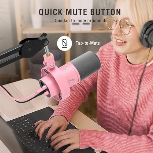 Image of FIFINE XLR /USB Dynamic Microphone, Studio XLR Vocal Podcast Microphone for Recording, USB Streaming Mic with Mute Button, Gain Knob, Headphones Monitoring for Voice-Over, Video-Amplitank K688 Pink