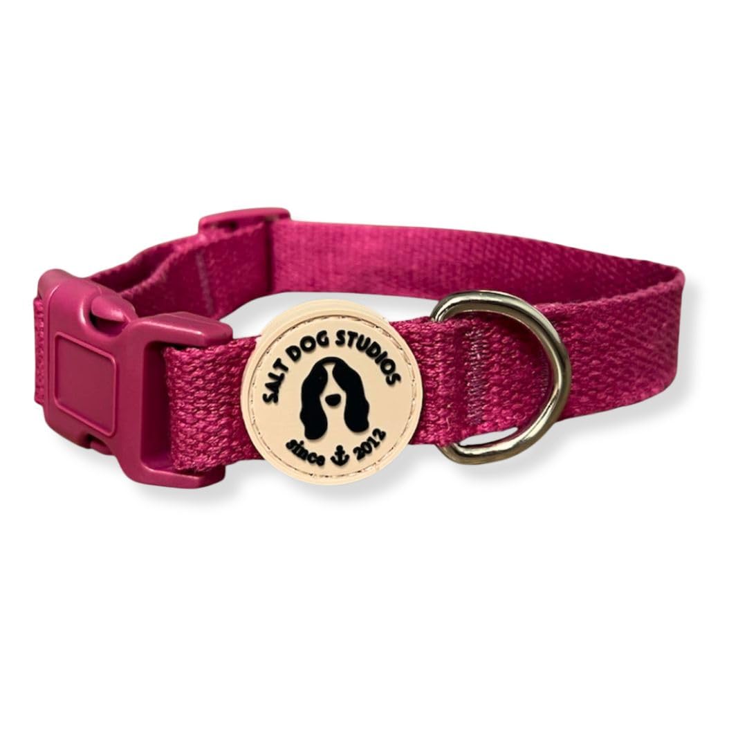 Hemp Dog Colllar - Natural, Soft & Durable - Adjustable Eco Dog Collar Small, Medium, Large and Extra Large Dogs - Salt Dog Studios (Magenta Pink, Extra Small)