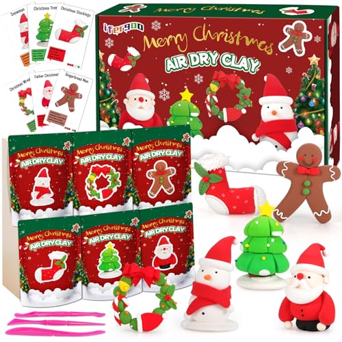 Image of ifergoo Air Dry Clay for Kids - Christmas Modeling Clay Kit, 6 Christmas Molding Designs, Creative Sculpting Activity Kit with Tools & Tutorials, DIY Art Craft Gifts for Girls and Boys