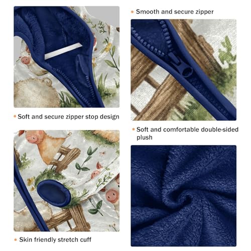 Farm Animals and Floral Toddler Fleece Jacket Girl Boys Hooded Fleece Jacket Coat Warm Outwear Zip-up 3-10T3