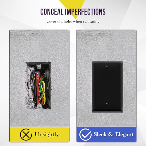 Image of ENERLITES Blank Device Wall Plate Cover, Gloss Finish, Standard Size 1-Gang 4.50 inch x 2.76 inch, Polycarbonate Thermoplastic, 8801-BK-20PCS, Black (20 Pack)