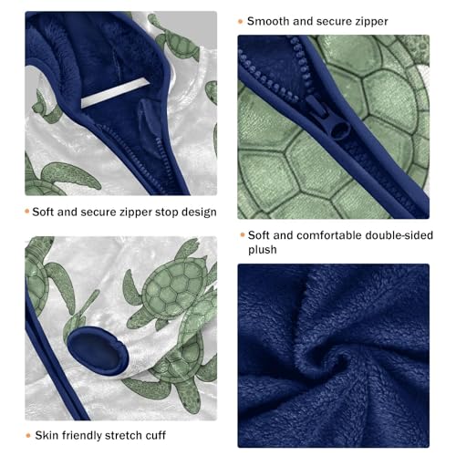 Sea Turtle Pattern Prints Toddler Fleece Jacket Girl Boys Hooded Fleece Jacket Coat Warm Outwear Zip-up 3-10T3