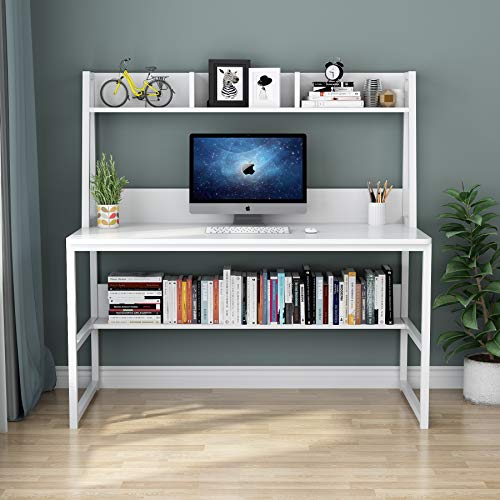Tribesigns Computer Desk With Hutch, 47 Inches Home Office Desk With Space Saving Design With Bookshelf For Small Spaces(Engineered Wood, White&White) - Image 6