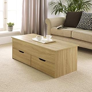 Home Source Coffee Table with Lift Up Top and 2 Large Storage Drawers Bruges, Oak, Wooden