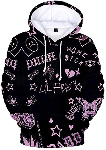 Lil-peep 3D Hoodie Love Printed Sport Hip Hop Sweatshirt Pocket Pullover Tops (Large) Black