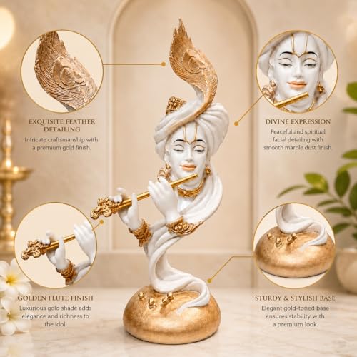 Image of ARMONIA Lord Krishna Idol Marble Dust Statue Murti for Home Decor, Pooja Room & Mandir | Krishna Sculpture Showpiece for Living Room| Housewarming Gift | 22.83 Inch | (Includes Microfiber Cloth)
