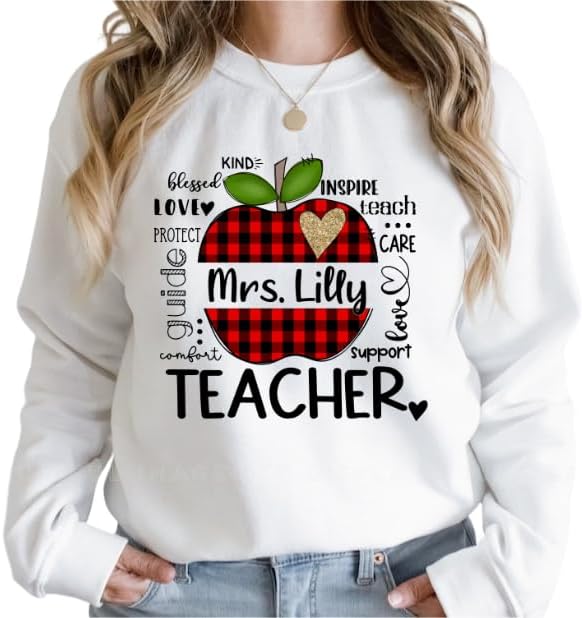 Miniatura 8 de NAZENTI Camisas personalizadas para profesores, regalos para profesores, camisas de regreso a la escuela, a cuadros de búfalo de leopardo, lindo