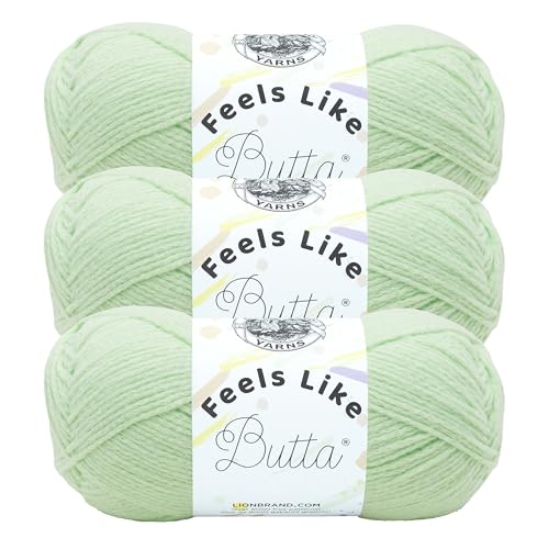 Image of Lion Brand Yarn Feels Like Butta Soft Yarn for Crocheting and Knitting, Velvety, 3-Pack, Mint