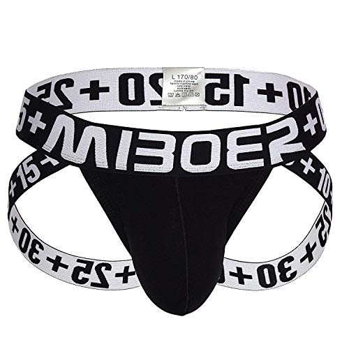 Miboer Herren Sport Jock Jockstrap Color Bulge Brief schwarz Größe S/M, Herstellergr. L
