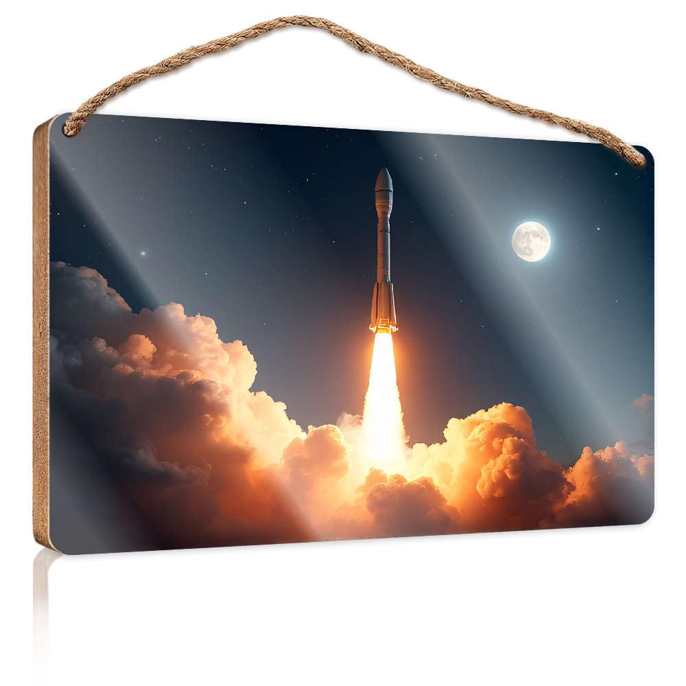 Bathroom Hanging Decor Rocket Launching Into Space With Moon In Background. Camper Decor Fall Porch Decor(23X35CM)