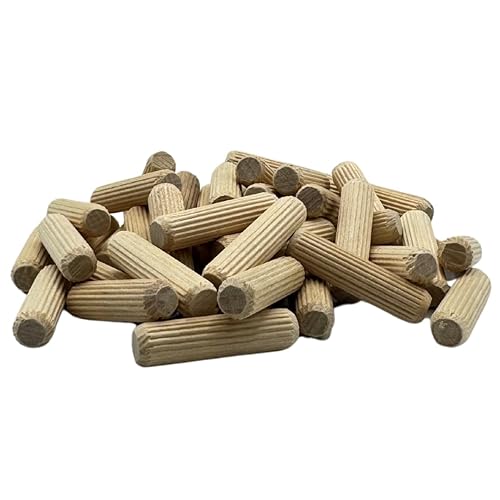 Paquete de 500 pasadores de madera de 38 pulgadas x 1 12 pulgadas, secado al horno, estriados y biselados, hechos de madera dura