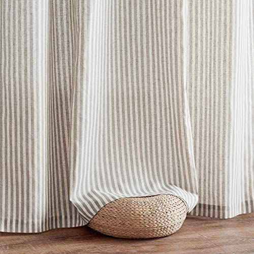Vangao Linen Stripe Curtains Tickingstripe Light Filtering Window Curtains Grey Pinstripe Printed On Beige Drapes 84 Inches Long For Living Room Bedroom Grommet Top 2 Panels #TOP7