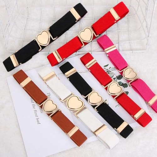 Girls Elastic Belts Stretch PU Leather Invisible Waist Belt with Heart Shape Buckle Adjustable Waist Belt for Uniform Dress Pants(Apricot) 6