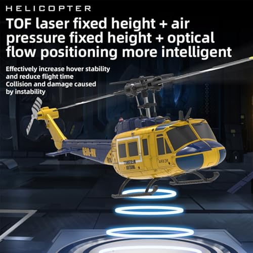 Image of RC ERA C032 UH-1 Huey Helicopter - Remote Control Helicopters for Adult, 1 /48 Sacle 2.4G 6CH Gyro Stabilized Aircraft with Altitude Hold & Optical Flow,3D Stunt Drone (Yellow)
