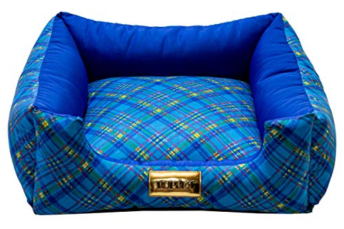Cama Luxo Para Cachorro Luppet Médio Grande Porte Acima de 13kg Azul Xadrez GG