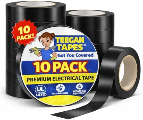 Black Electrical Tape 10 Pack, 3/4 in x 66 ft, 7 Mil PVC Vinyl Insulating